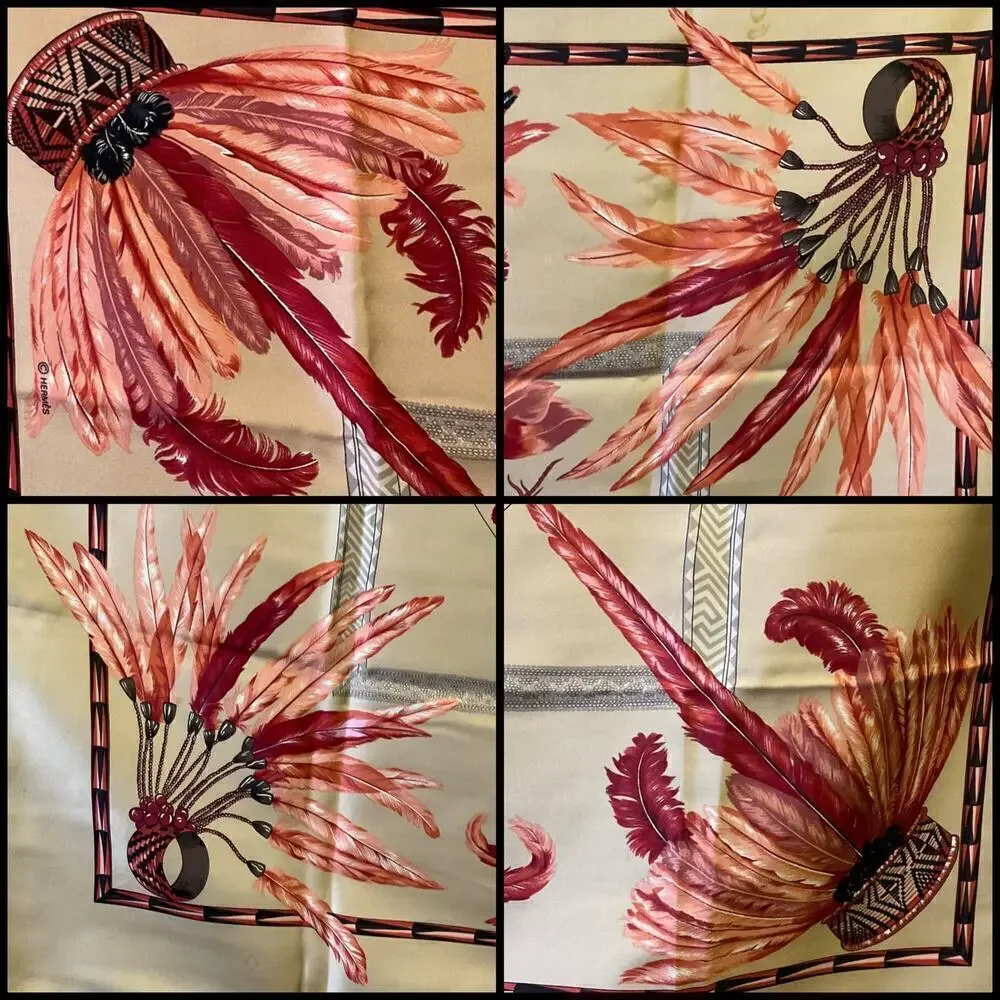 Hermes Vintage BRAZIL Feather Motif Silk Scarf 90cm Square - Picture 4 of 15